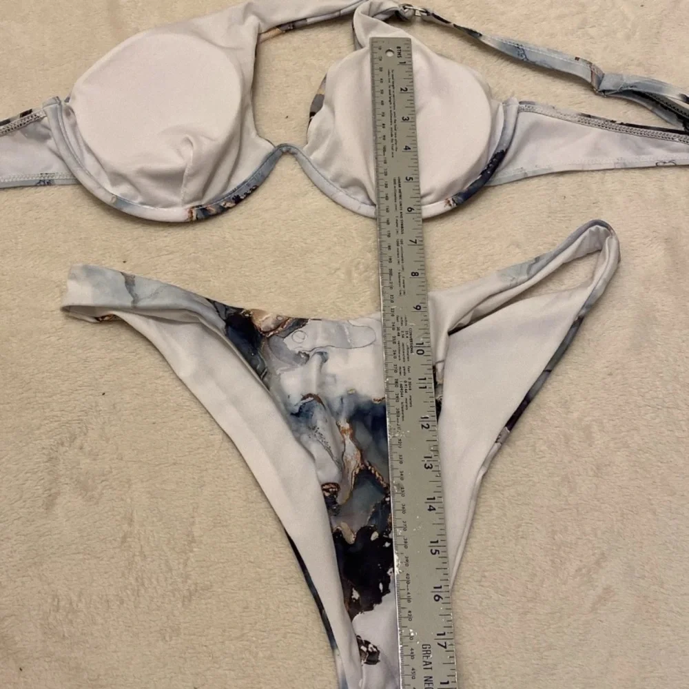 SHEIN Marble Print Bikini in Black, White, and Tan